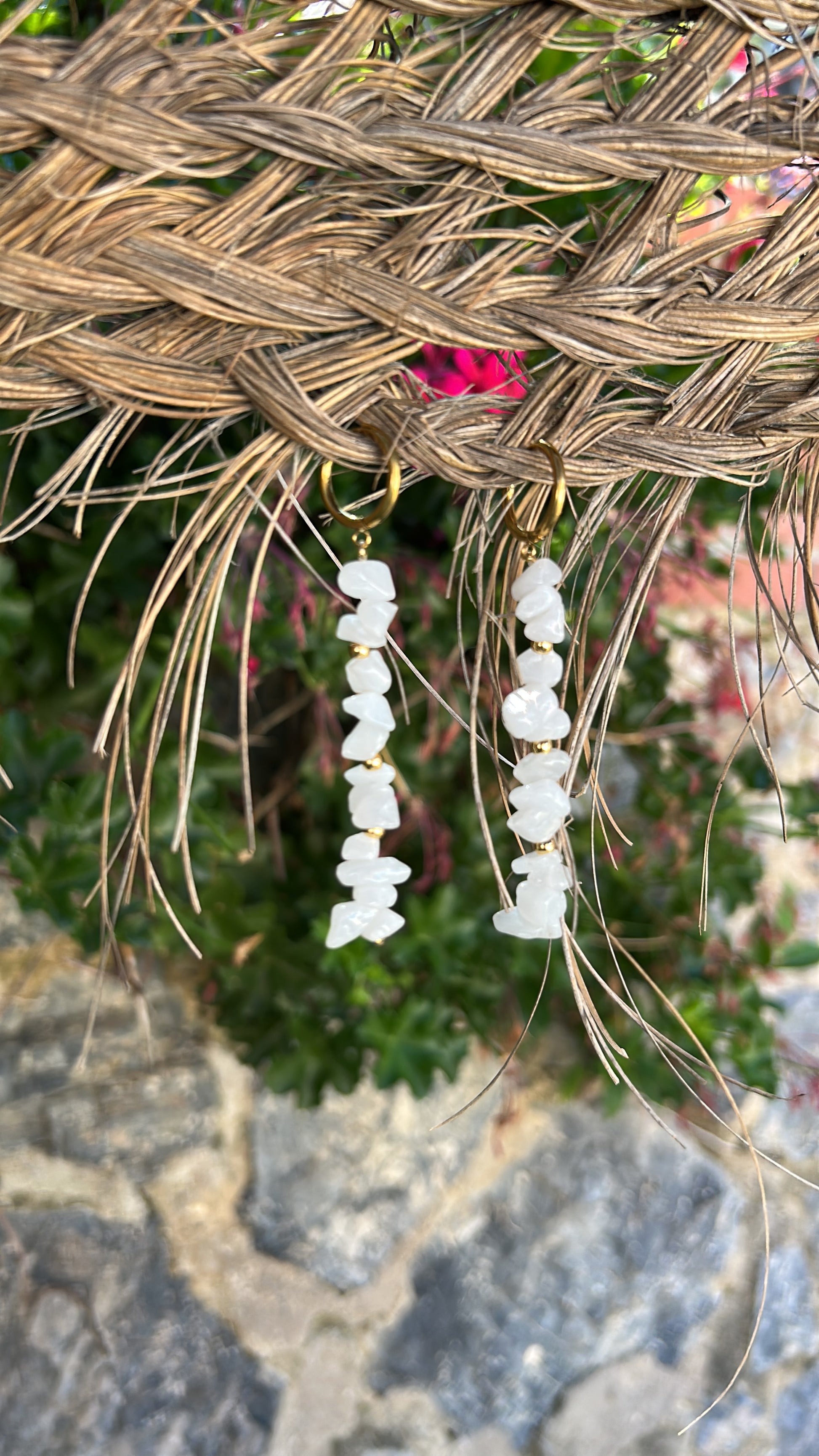 Pendientes largos cuarzo blanco