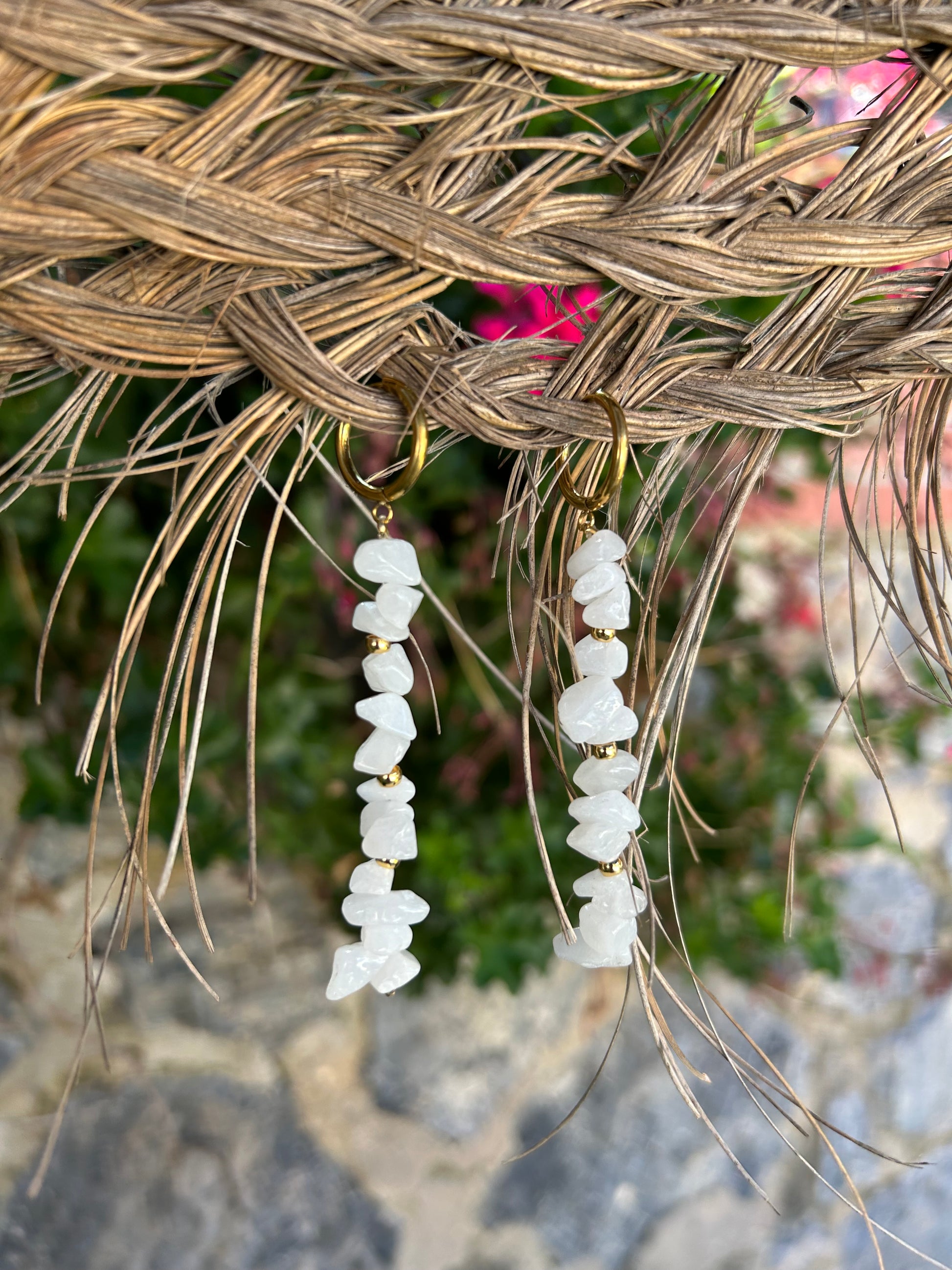 Pendientes largos cuarzo blanco