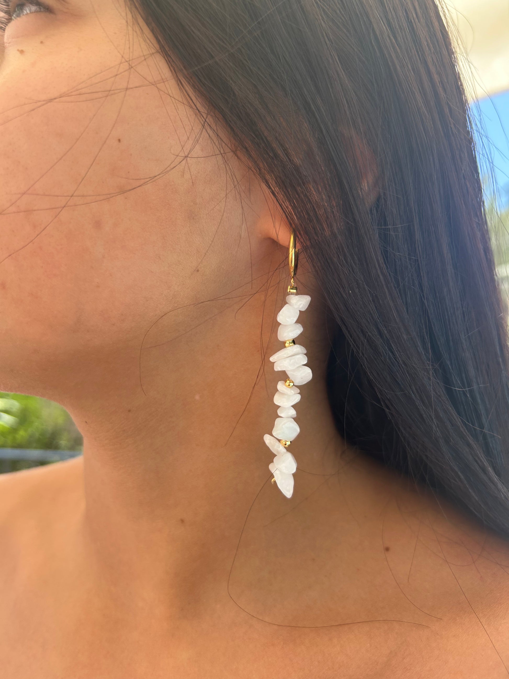 Pendientes largos cuarzo blanco
